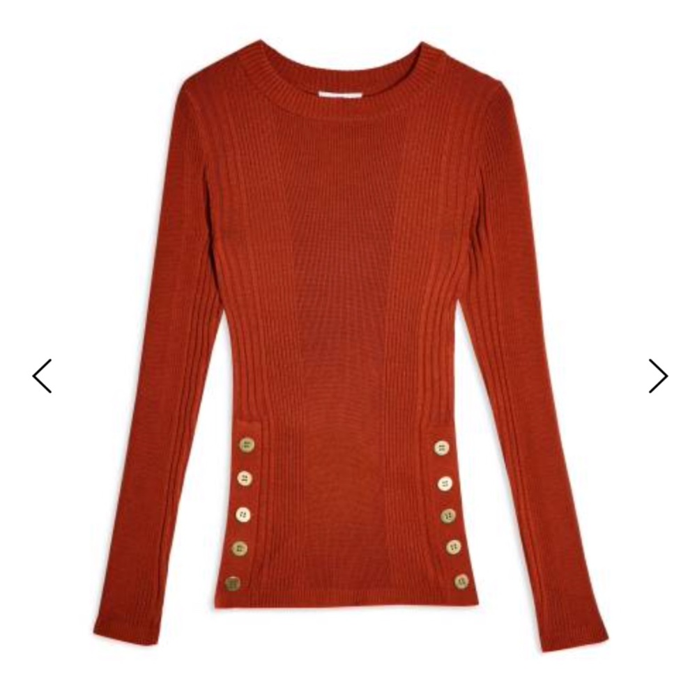Topshop Side Button Sweater Rust Color - Size 4-6 - Picture 4 of 8